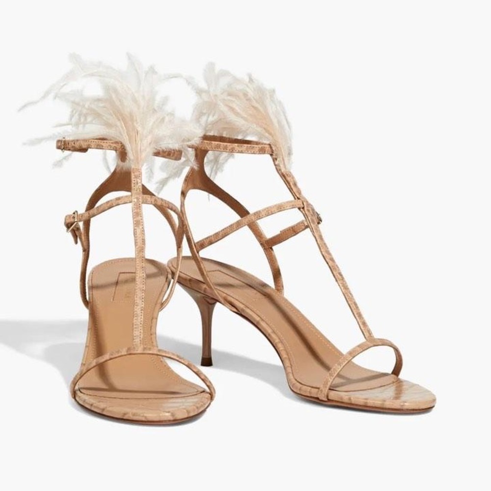 BNIB Aquazzura Ponza Croc-Embossed Leather Sandals